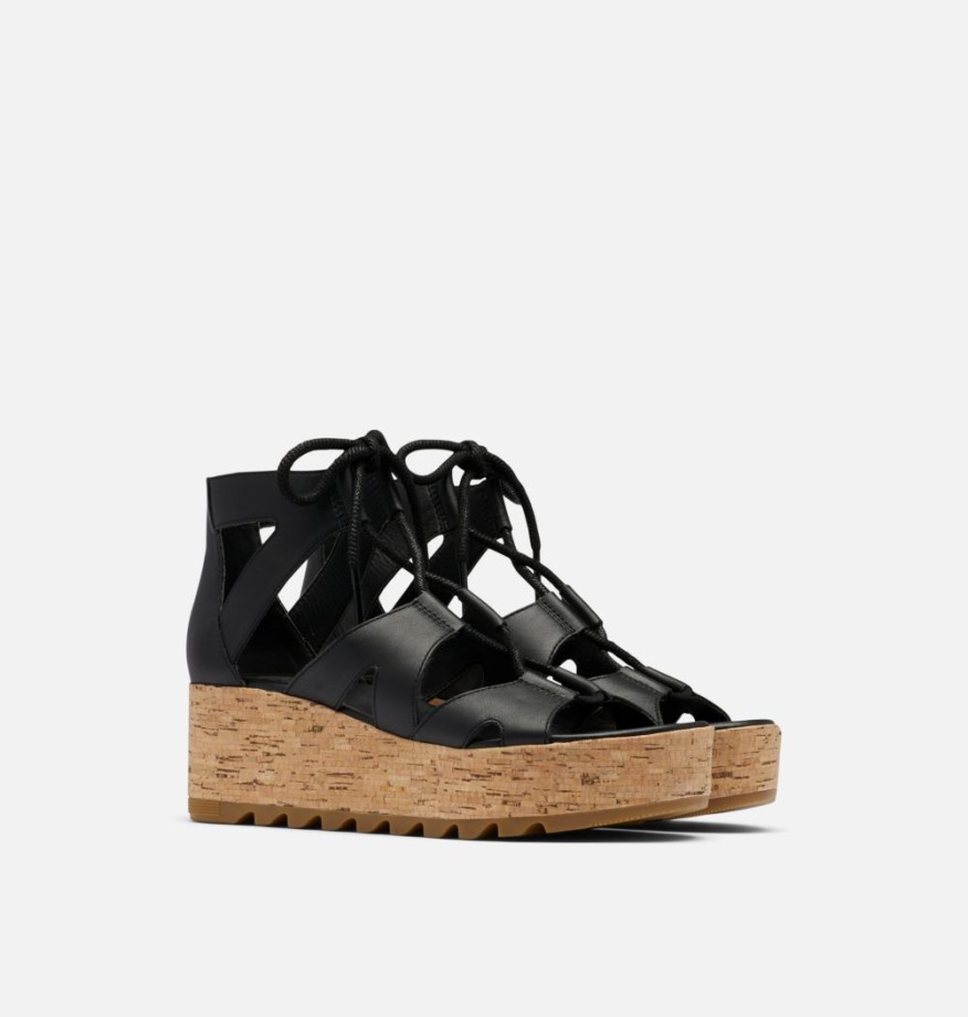 Sandale Compensée En Dentelle Cameron Pour Femme Sorel Belgique Black-gum 2