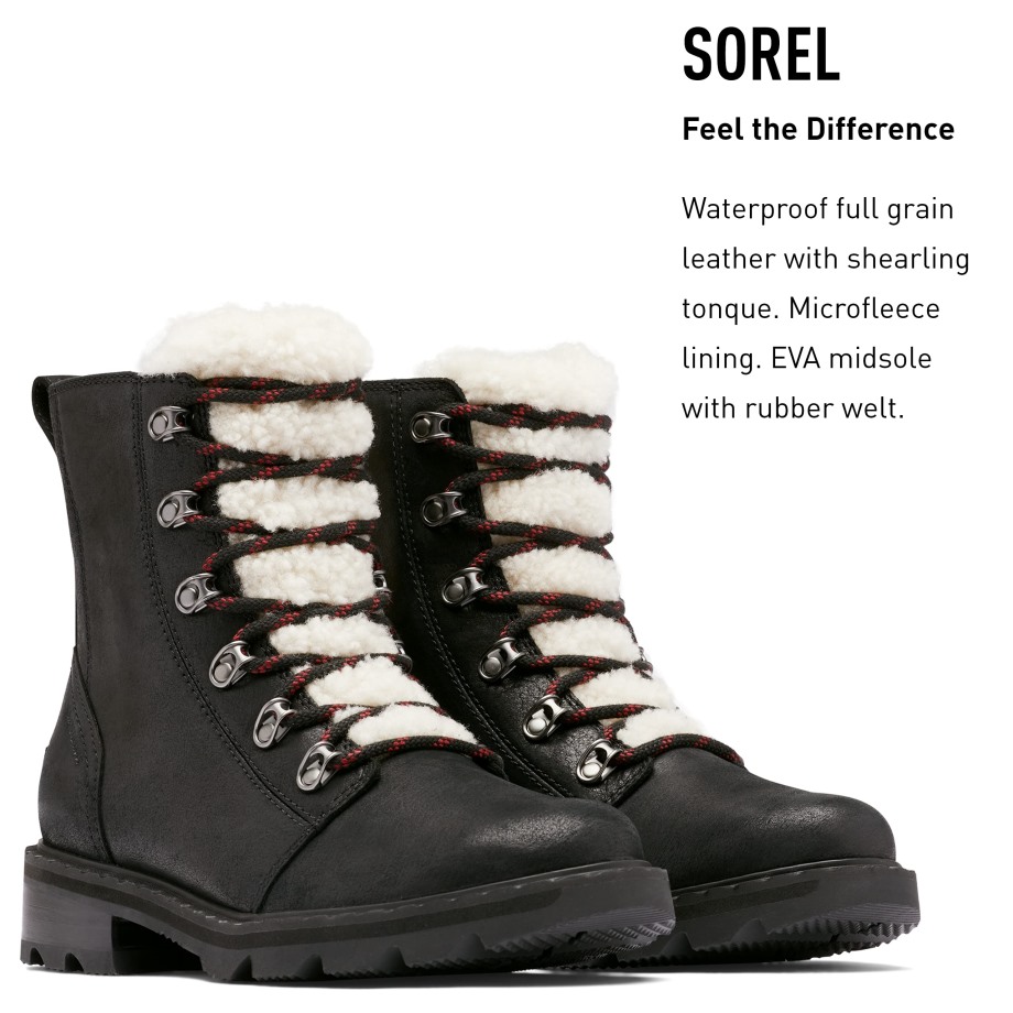 Sorel Belgique Botte De Pluie Lennox Lacet Cuir Imperméable Sorel Bottes Noir Rouge Nocturne