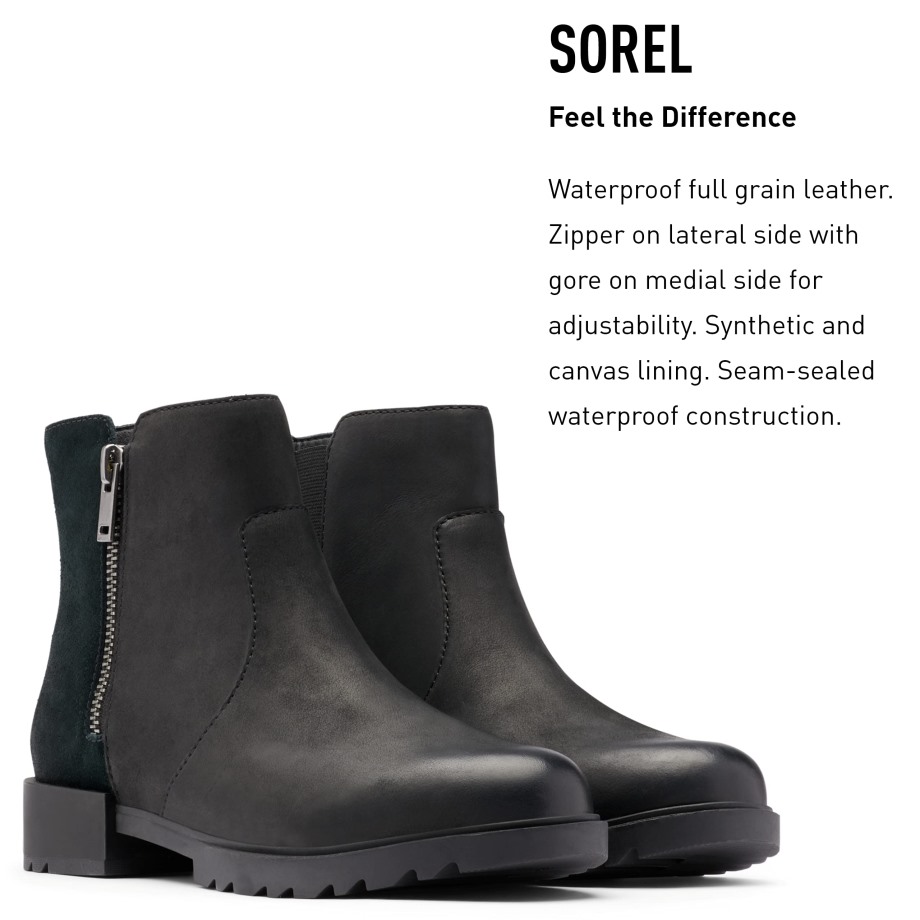 Sorel Belgique Emelie Ii Zip Botte Imperméable Femme Sel De Mer Noir