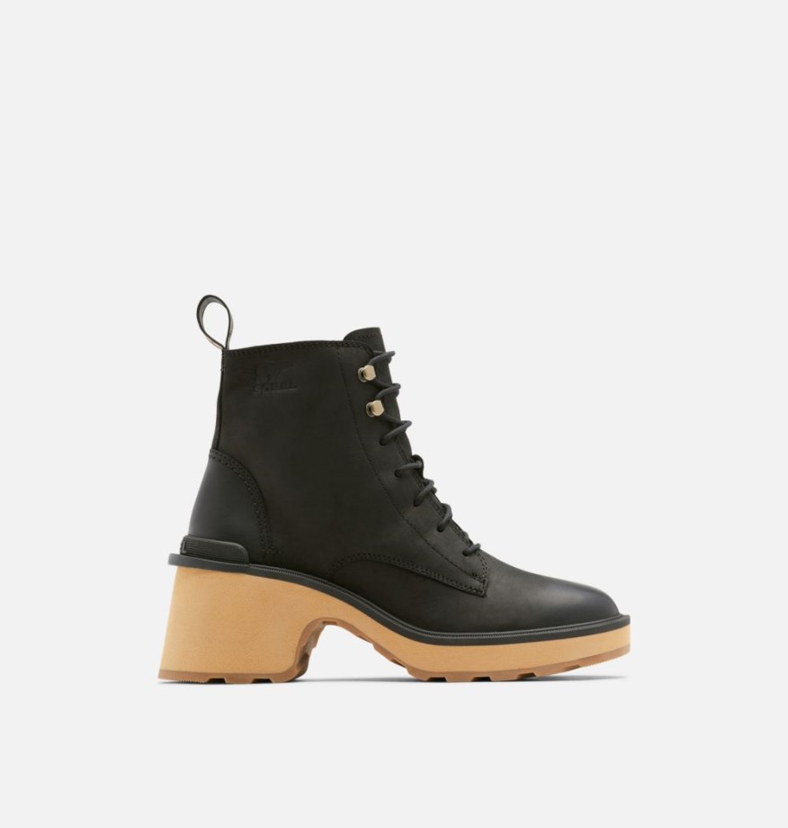 Noir-fauve Buff Sorel Belgique Bottines à Lacets Pour Femmes à Talon Haut