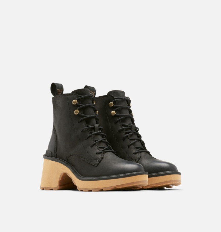 Noir-fauve Buff Sorel Belgique Bottines à Lacets Pour Femmes à Talon Haut