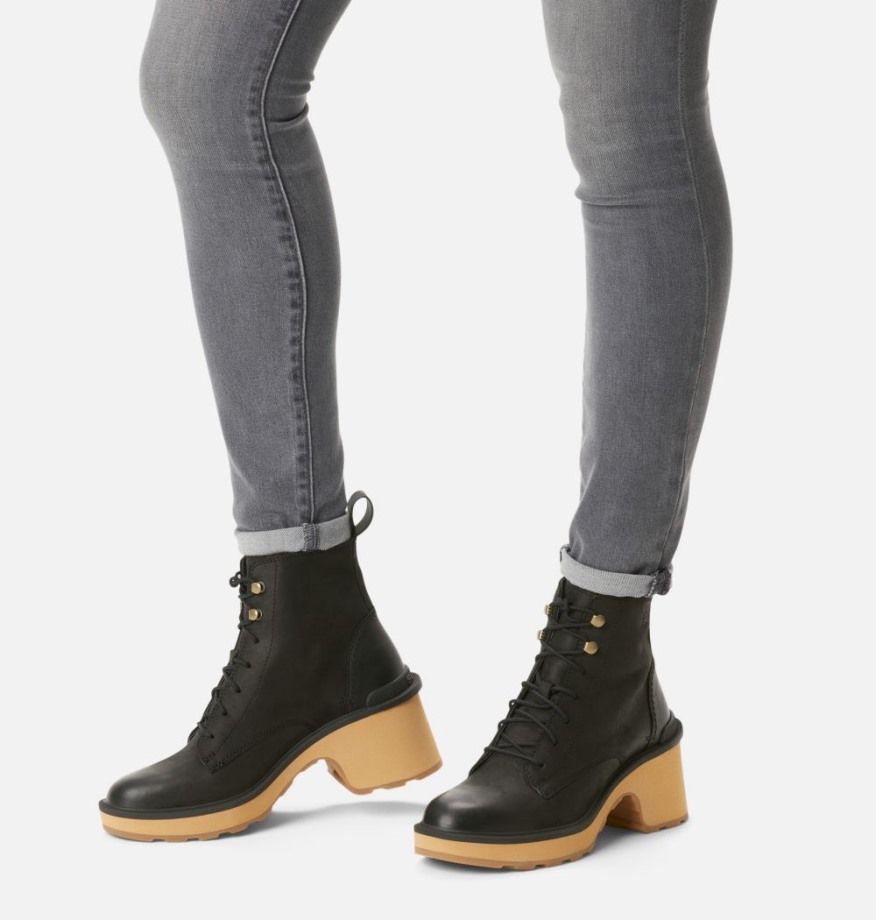 Noir-fauve Buff Sorel Belgique Bottines à Lacets Pour Femmes à Talon Haut