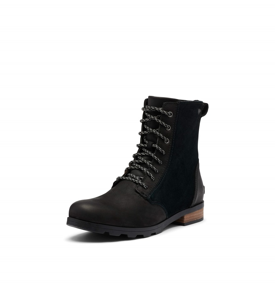 Sorel Belgique Cuir Femme Emelie Short Lace Sorel Bottes Noir Noir