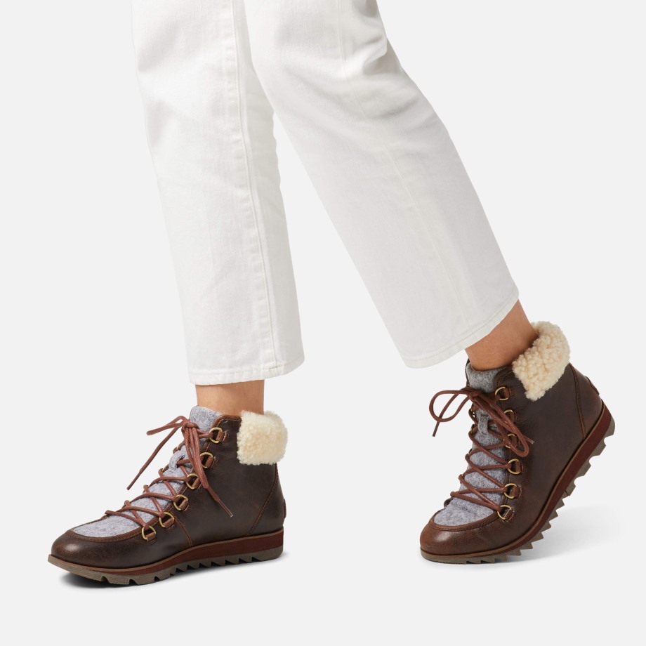 Brun Burro Sorel Belgique Harlow Lace Confortable Botte De Neige Pour Femmes