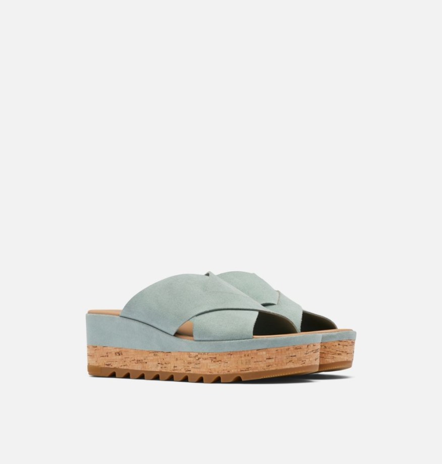 Cameron Flatform Mule Compensée Sandale Sorel Belgique Bleu-sel écrasé