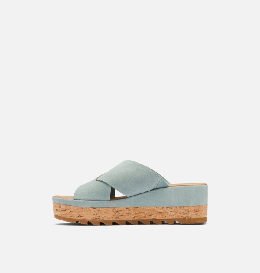 Cameron Flatform Mule Compensée Sandale Sorel Belgique Bleu-sel écrasé