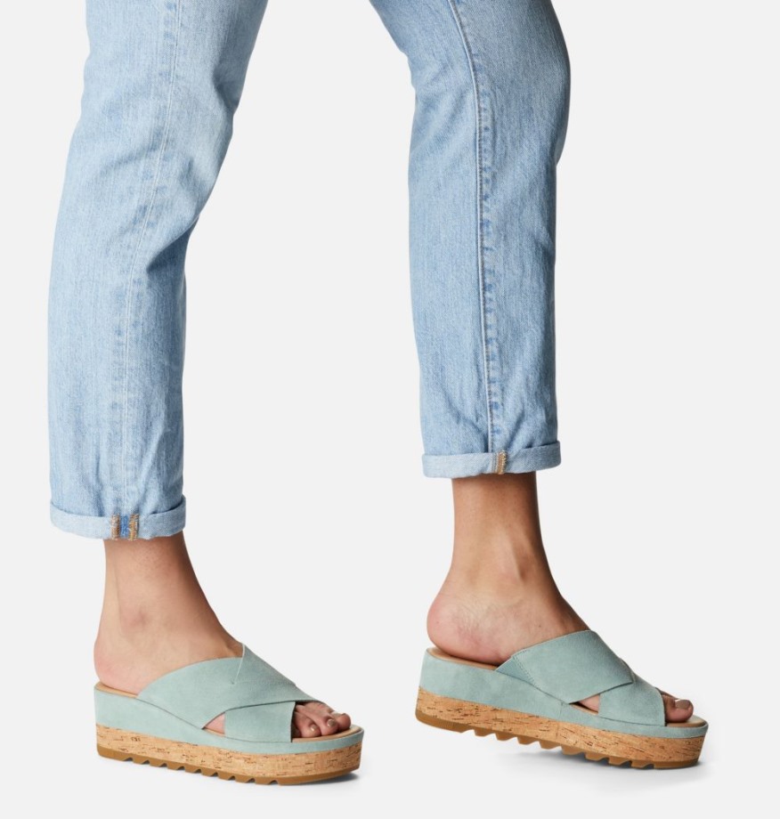 Cameron Flatform Mule Compensée Sandale Sorel Belgique Bleu-sel écrasé