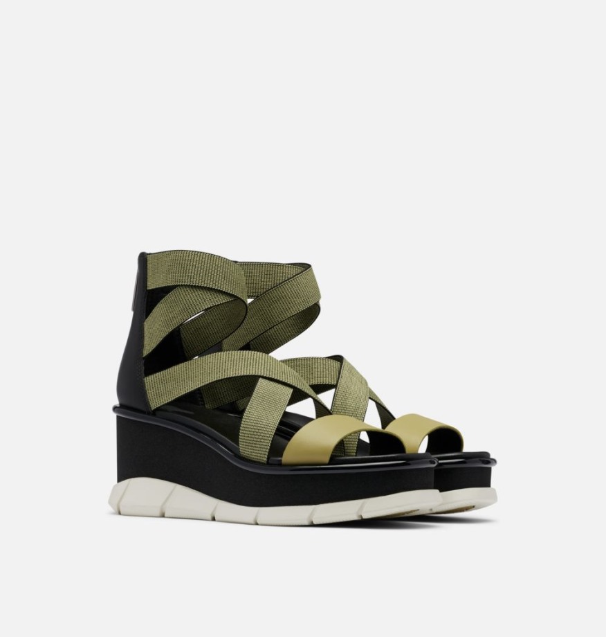 Sorel Belgique Joanie Iii Sport Strap Wedge Sandal Olive Shade-black