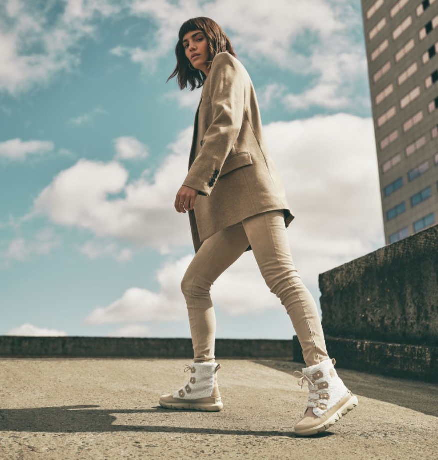 Sorel Belgique Women's Explorer Ii Joan Shearling Botte D'hiver Ancien Fossile-sel De Mer