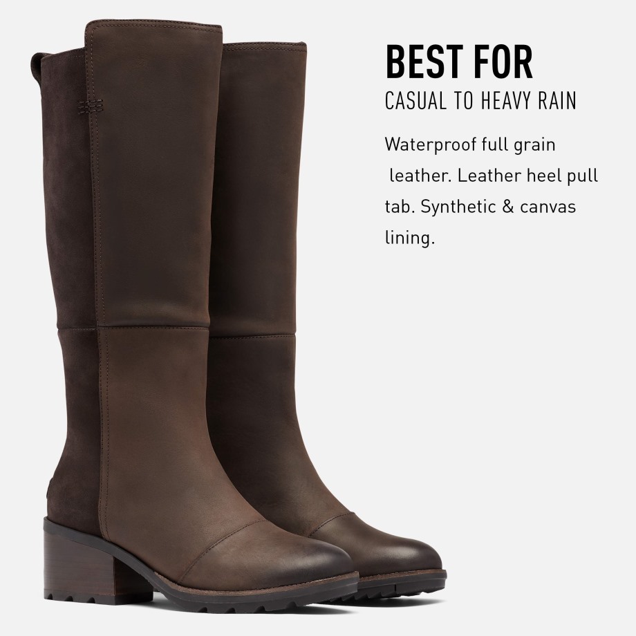 Sorel Belgique Marron Noirci Cate Bottes Hautes Imperméables à Talons Empilés Pour Femmes Sorel Bottes