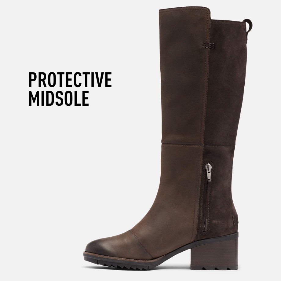 Sorel Belgique Marron Noirci Cate Bottes Hautes Imperméables à Talons Empilés Pour Femmes Sorel Bottes