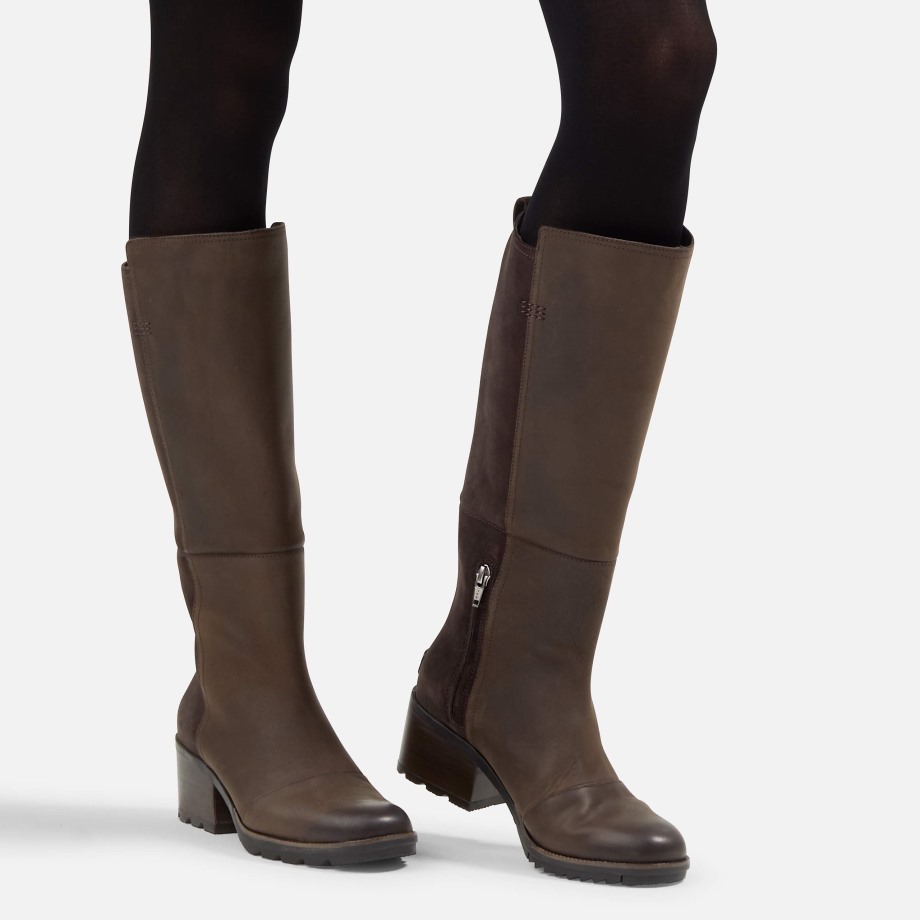 Sorel Belgique Marron Noirci Cate Bottes Hautes Imperméables à Talons Empilés Pour Femmes Sorel Bottes