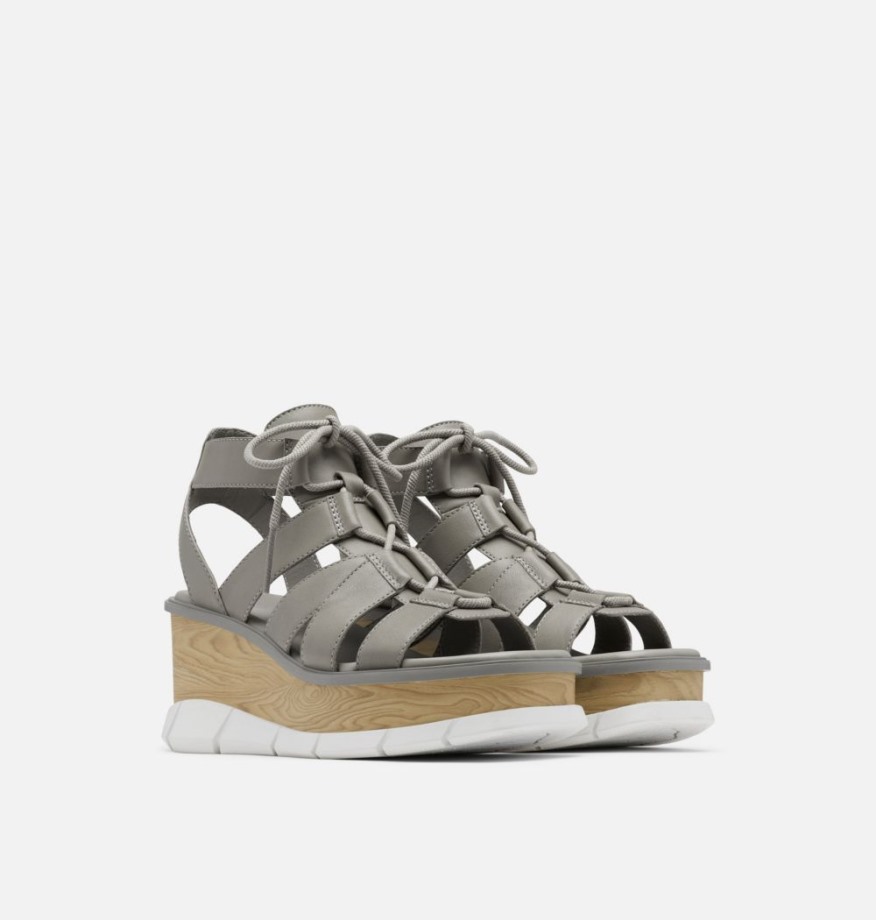 Sandale Compensée En Dentelle Joanie Iii Femme Sorel Belgique Gris Chrome-blanc