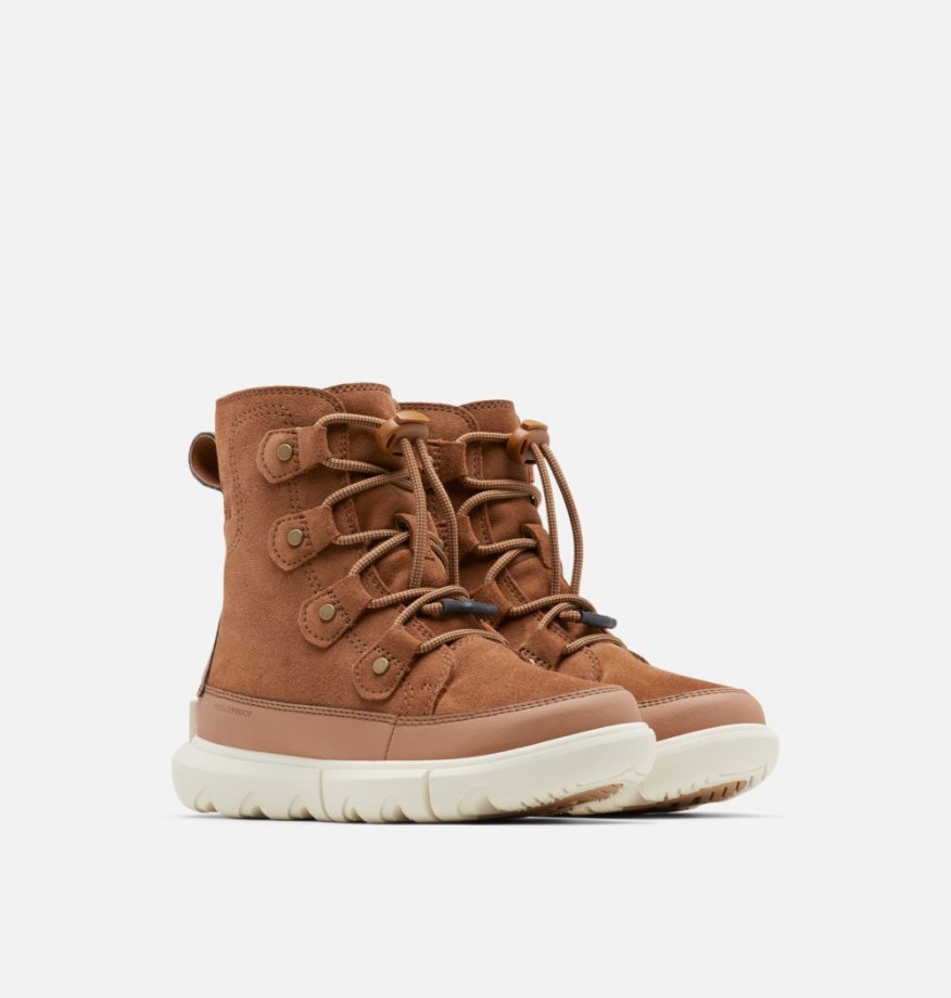 Sorel Belgique Botte à Lacets Junior Explorateur Velours Tan-chalk