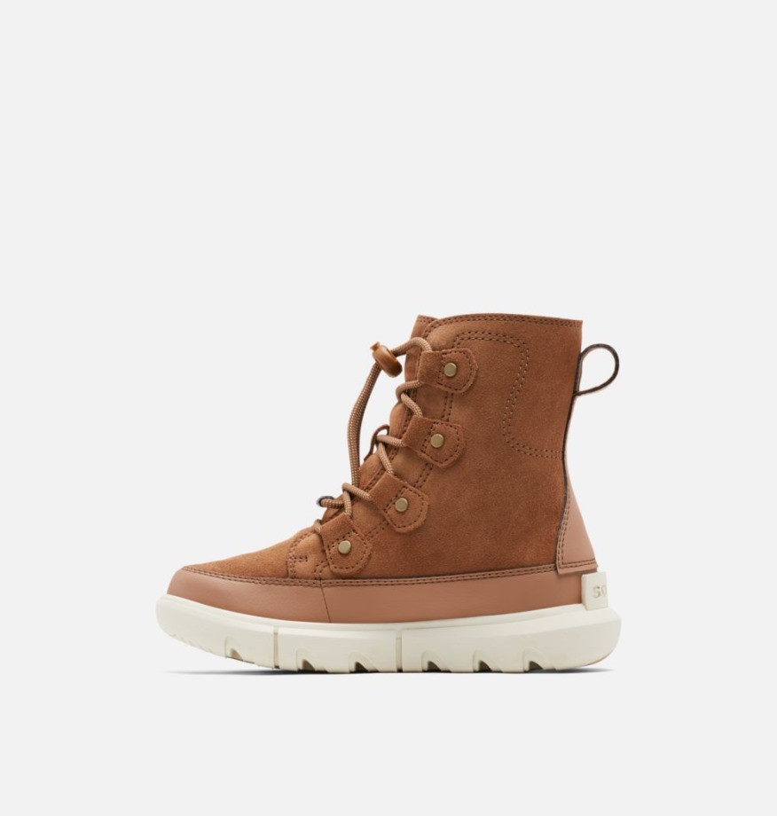 Sorel Belgique Botte à Lacets Junior Explorateur Velours Tan-chalk