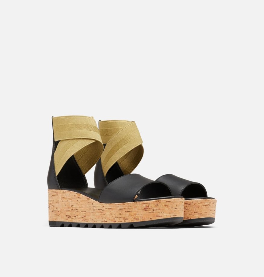 Sorel Belgique Black-olive Shade Cameron Sandales Compensées à Bride Cheville Pour Femmes