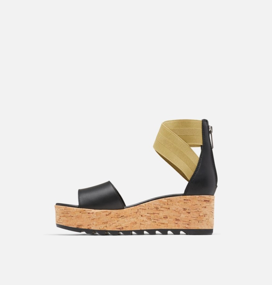 Sorel Belgique Black-olive Shade Cameron Sandales Compensées à Bride Cheville Pour Femmes