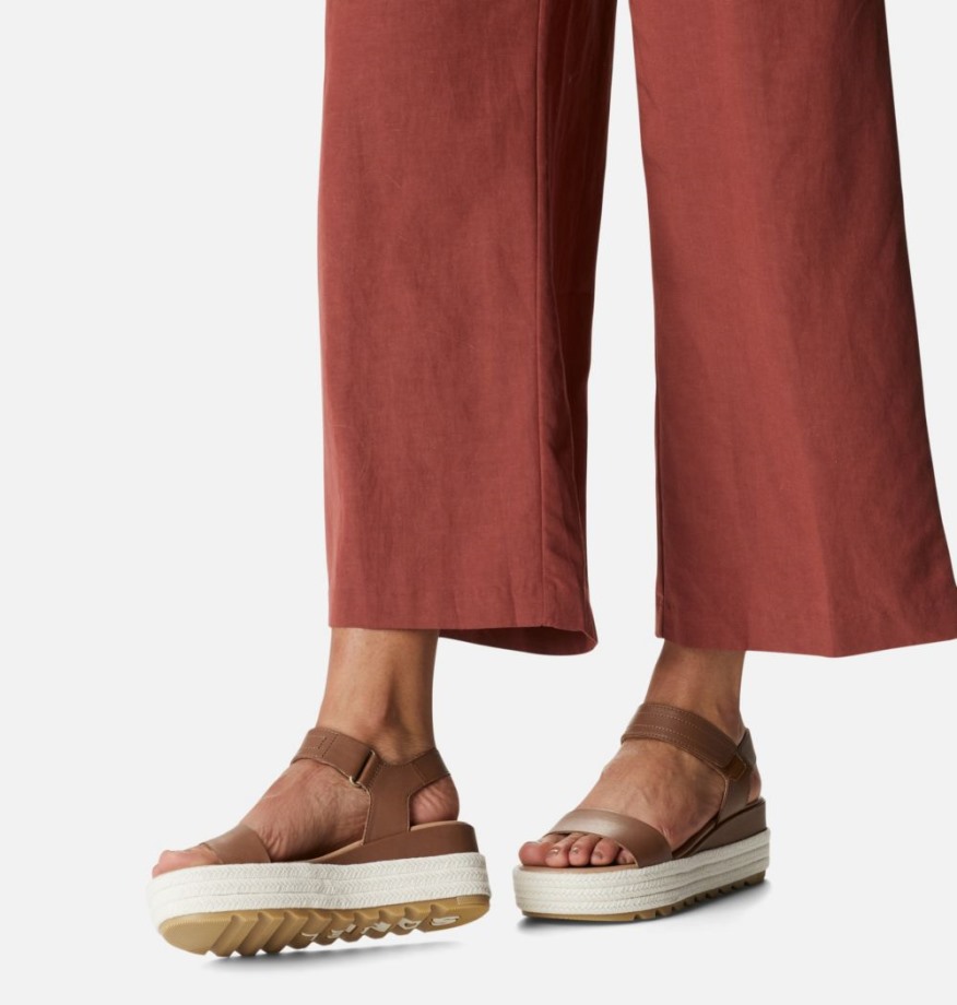 Sorel Belgique Velvet Tan-Chalk Sandales Compensées Cameron Pour Femmes