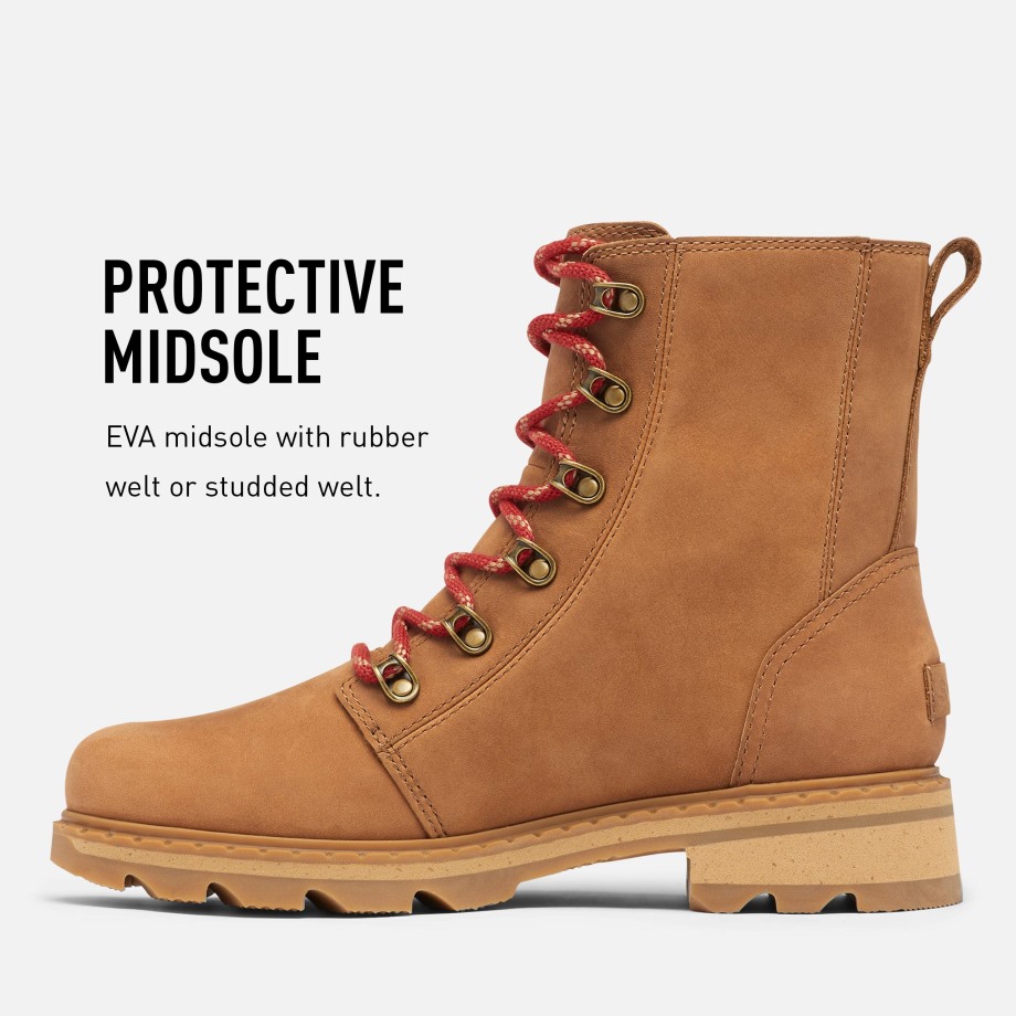 Botte à Lacets Lennox Femme Imperméable Velours Beige Sorel Belgique