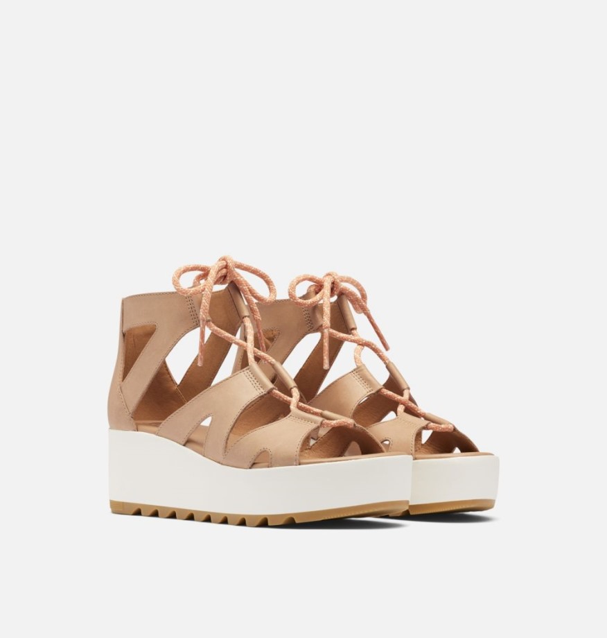 Honest Beige-gum 17 Sorel Belgique Cameron Sandales Compensées En Dentelle Pour Femmes