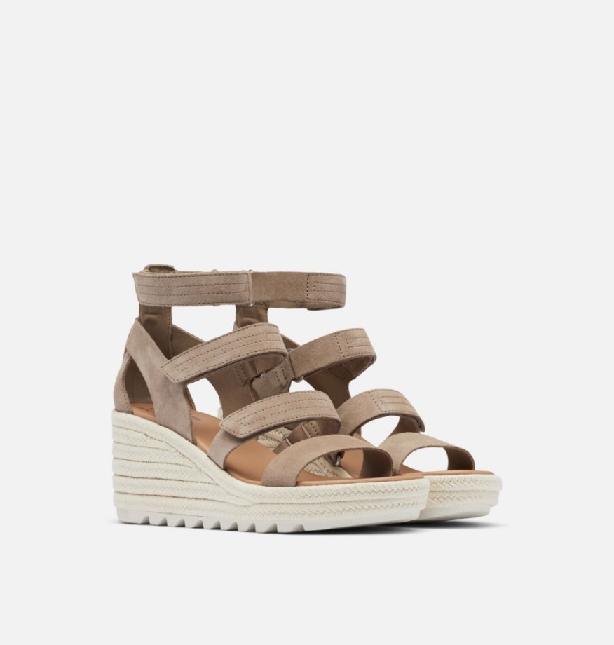 Omega Taupe-sea Salt Sorel Belgique Cameron Sandale Compensée à Brides Multiples Pour Femme