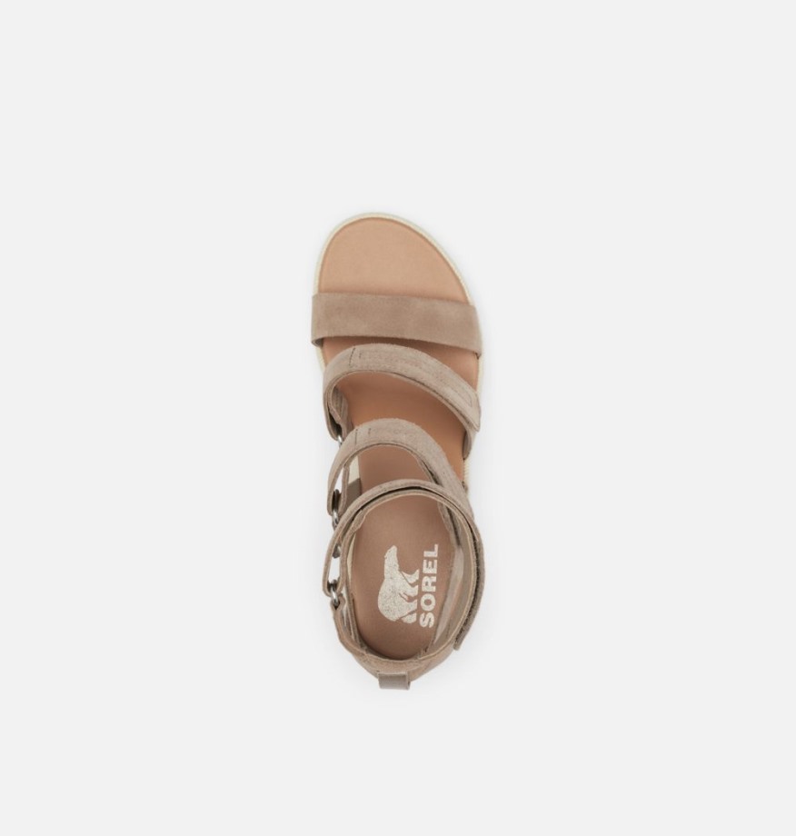 Omega Taupe-sea Salt Sorel Belgique Cameron Sandale Compensée à Brides Multiples Pour Femme