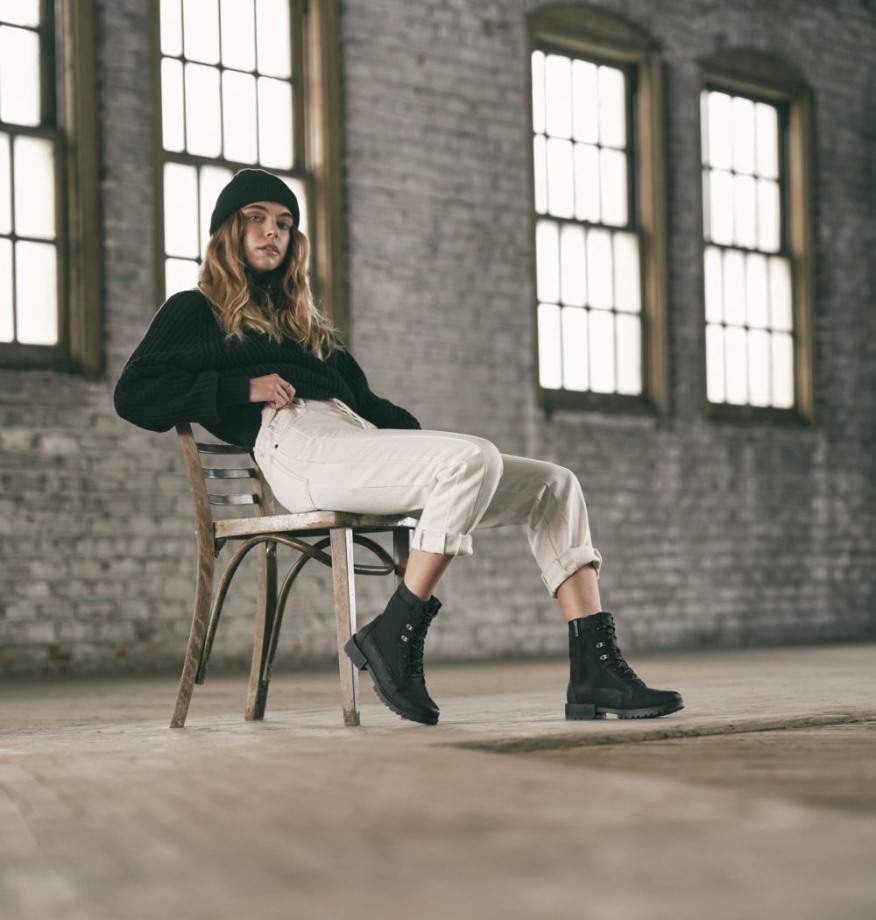 Botte Haute Imperméable à Lacets Emelie Ii Pour Femme Noir-noir Sorel Belgique