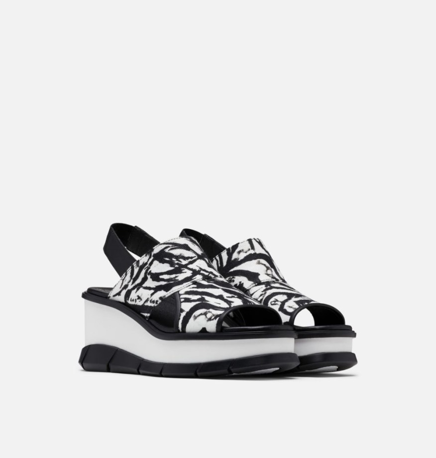 Sandale Compensée à Bride Arrière Joanie Iii Femme Blanc-noir Sorel Belgique